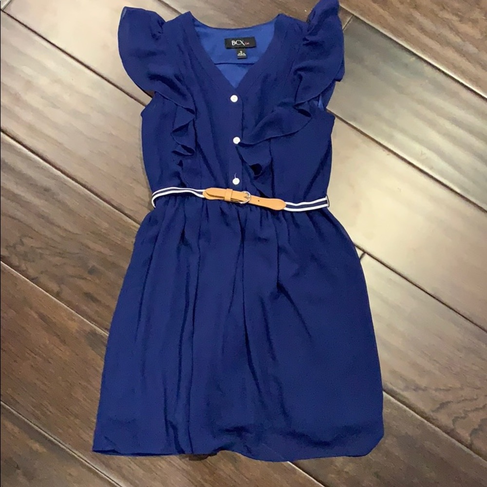 BCX Blue Dress With Belt Size 12 Ruffles Cute!